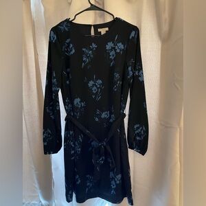 Elegant Black and Blue Floral Dress